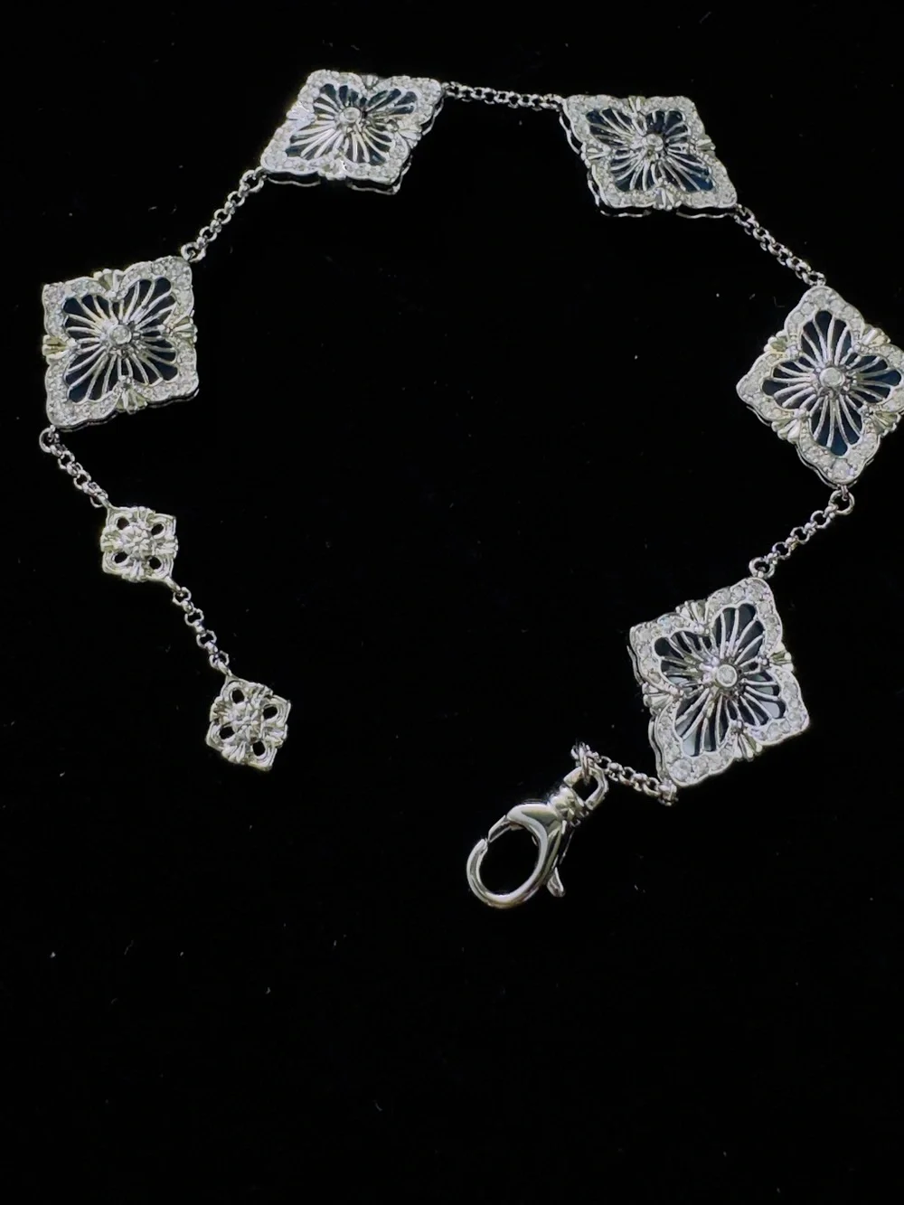 Silver Floral Square Link Bracelet - Women's Jewelry— blue